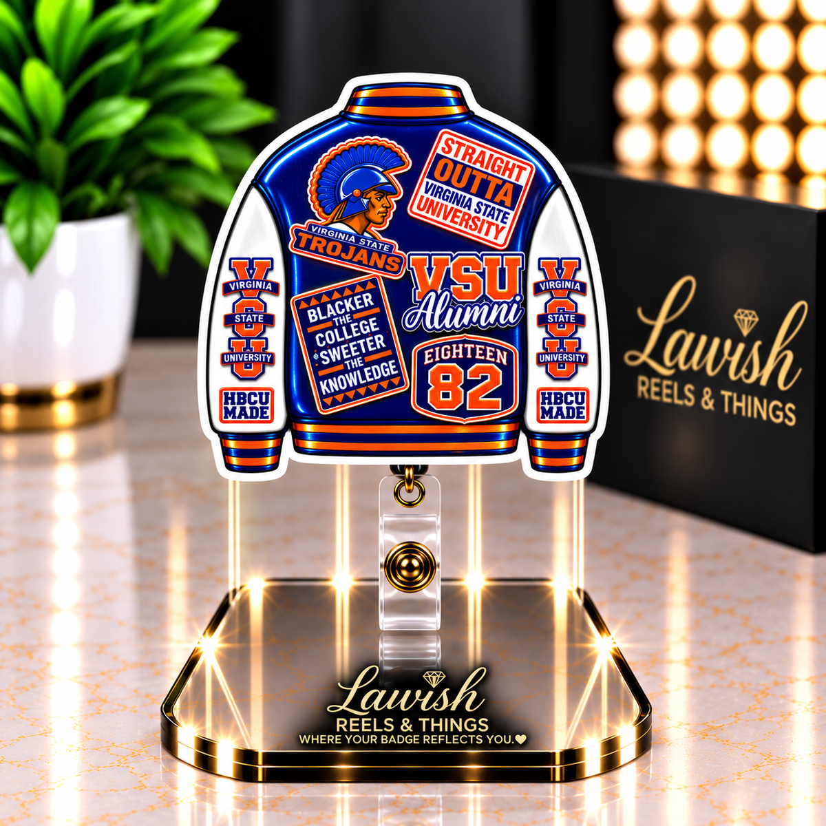 Virginia State University Varsity Jacket Badge Reel | HBCU Alumni Pride (Blue & Orange)
