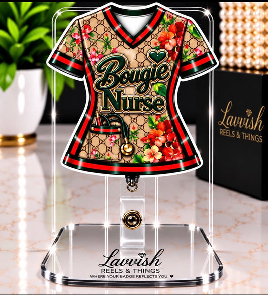 Bougie Nurse Badge Reel – Luxury Scrub Top Retractable ID Holder | Stylish Nurse Gift | Healthcare Badge Reel