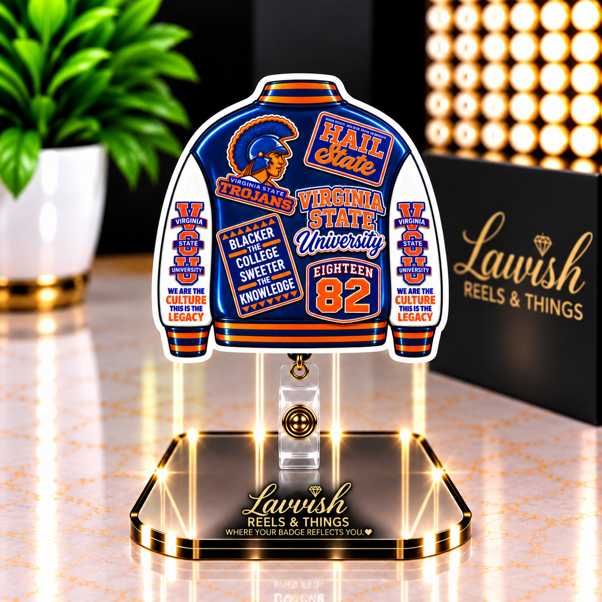 Virginia State University Varsity Jacket Badge Reel | HBCU Alumni Pride (Blue & Orange)