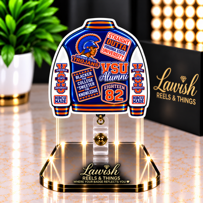Virginia State University Varsity Jacket Badge Reel | HBCU Alumni Pride (Blue & Orange)