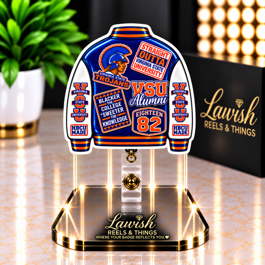 Virginia State University Varsity Jacket Badge Reel | HBCU Alumni Pride (Blue & Orange)