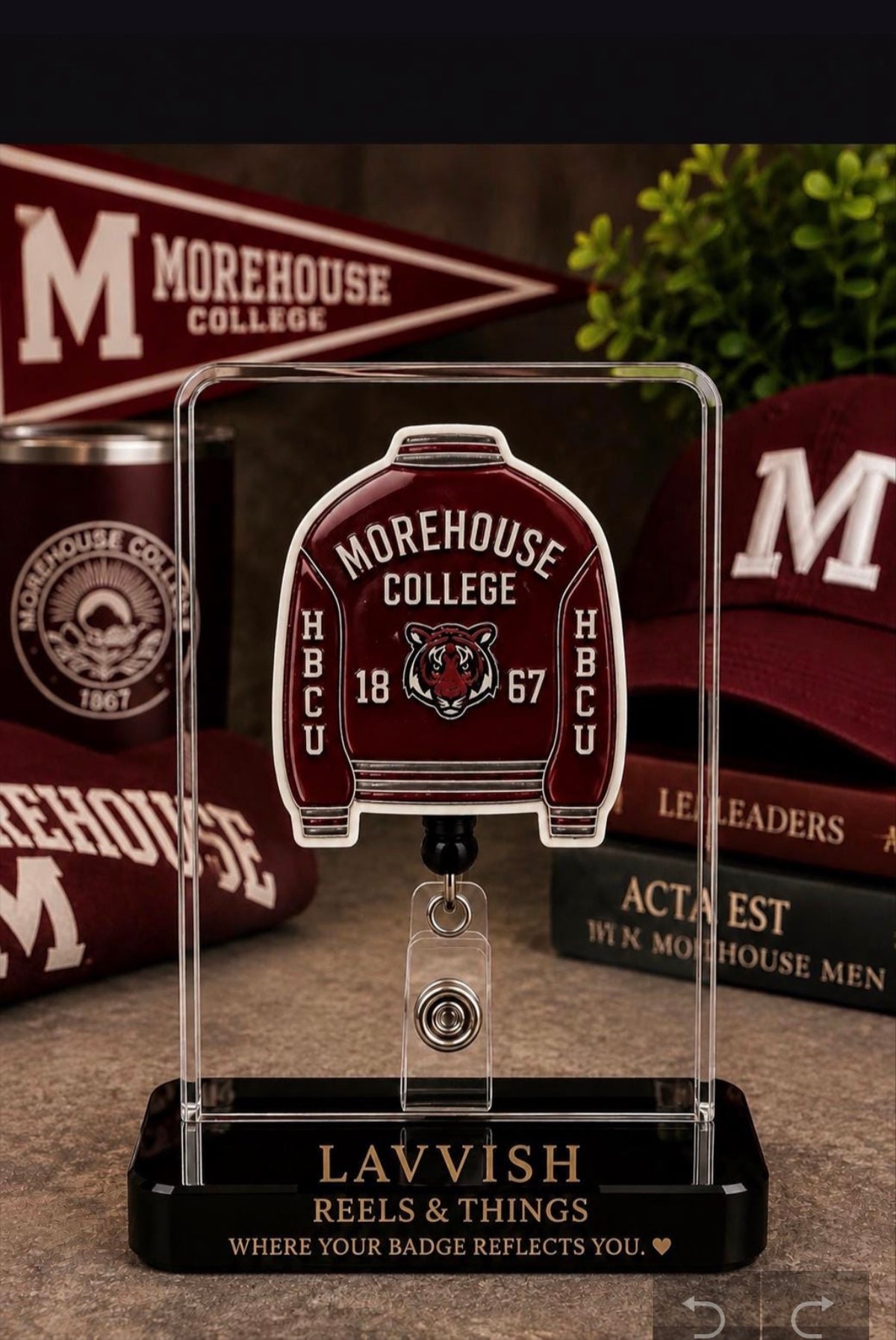 Morehouse College IAlumni HBCU Badge Reel | Morehouse Inspired Jacket Badge Holder | HBCU Pride Retractable ID Badge Reel | College Gift