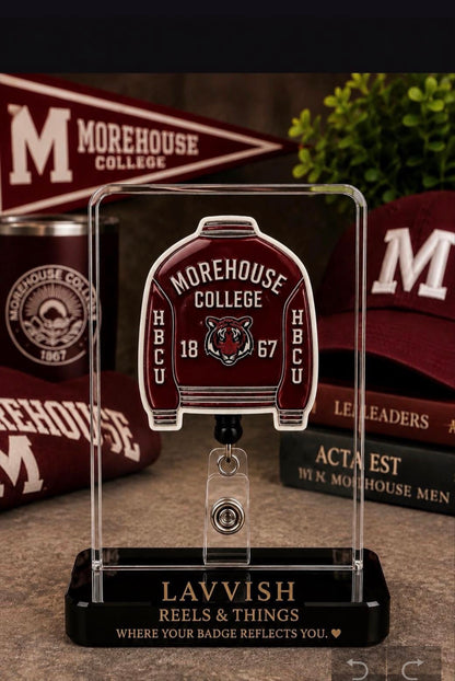 Morehouse College IAlumni HBCU Badge Reel | Morehouse Inspired Jacket Badge Holder | HBCU Pride Retractable ID Badge Reel | College Gift