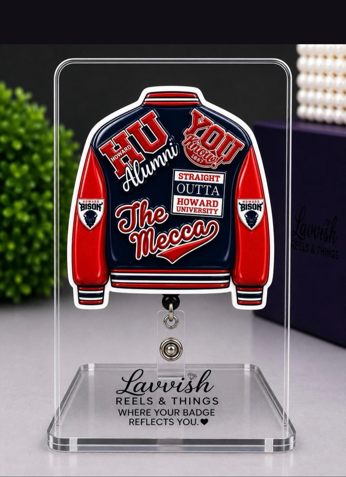 Jacket shaped Howard University & Alumni Badge Reel Holder