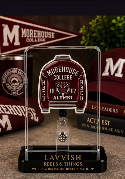 Morehouse College IAlumni HBCU Badge Reel | Morehouse Inspired Jacket Badge Holder | HBCU Pride Retractable ID Badge Reel | College Gift